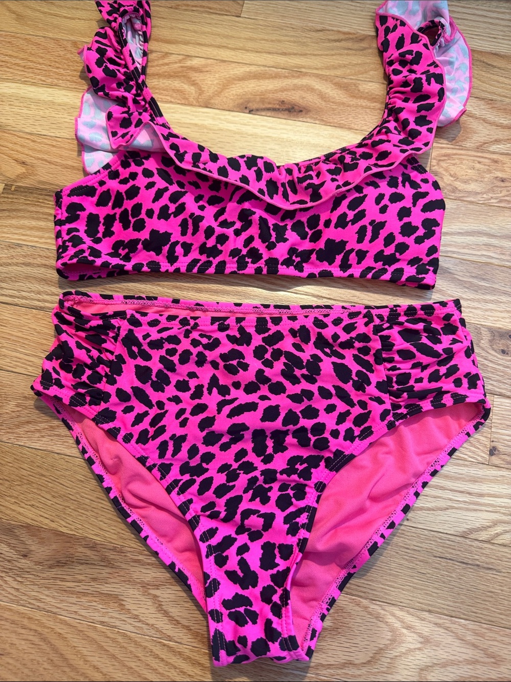 Hot Pink Leopard Ruffle Bikini Set - Picture 2 of 5